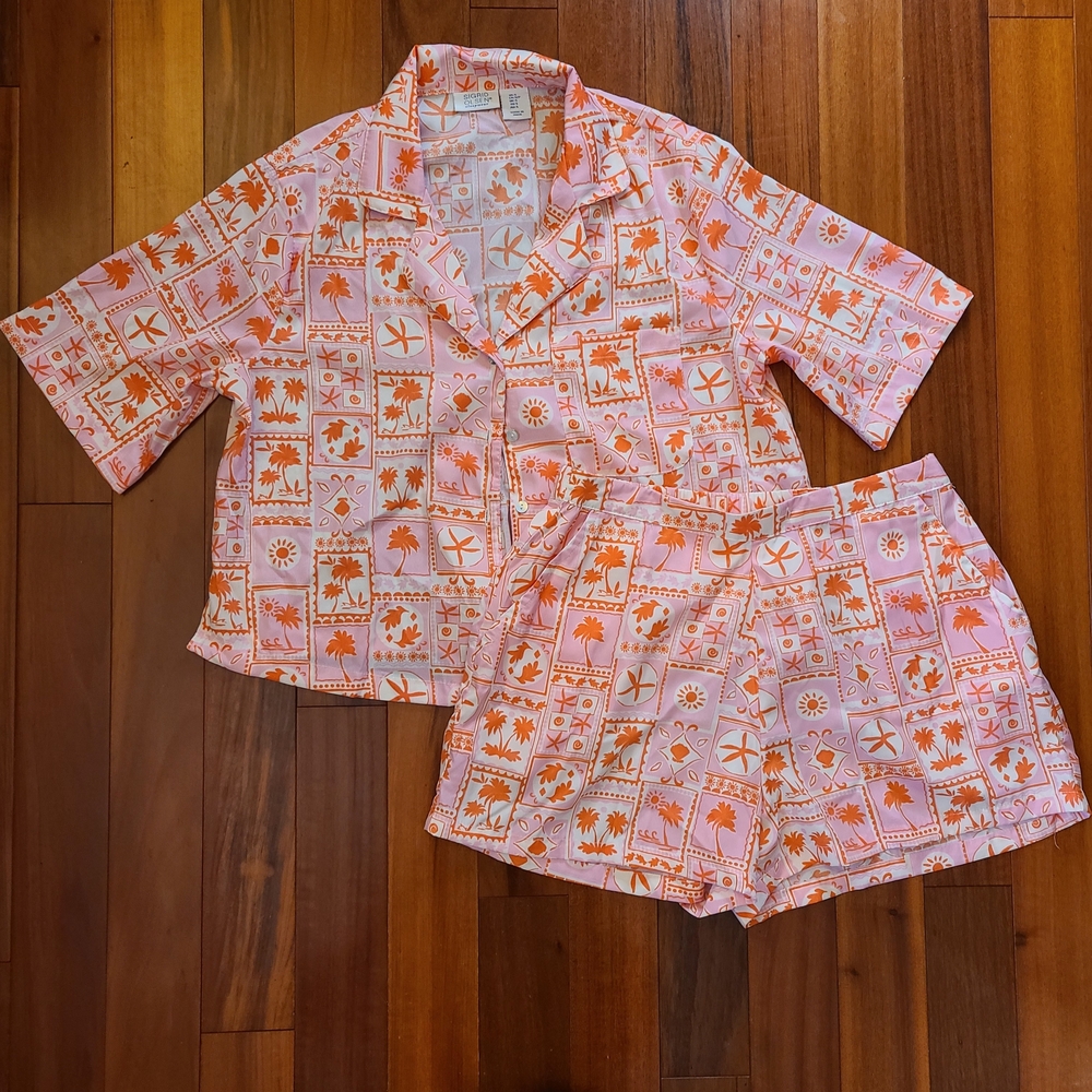 Sigrid Olsen Pink and Orange Pajama Set Small Sleepwear Lounge Pajamas Vacation